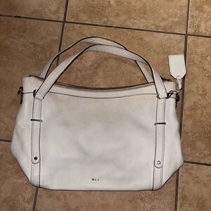 Ralph Lauren White Pebbled Leather Shoulder Bag